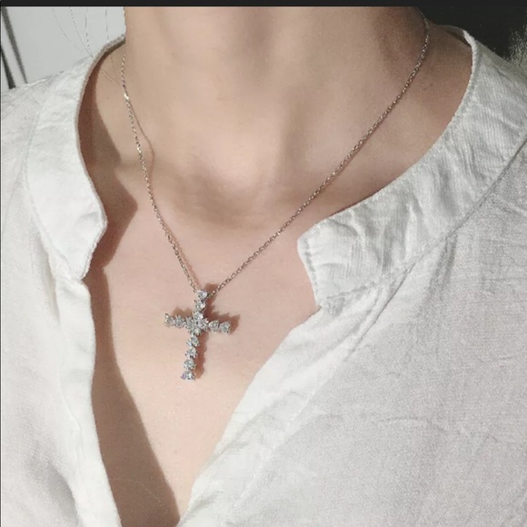 New Cross 925 Silver Necklace Pendant Sapphire - Picture 2 of 6